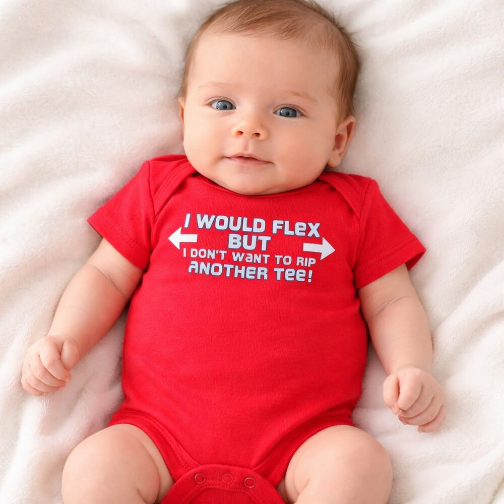 Funny Baby Boy Bodysuit Red I Would Flex But Rip Another Tee 0-3M NWT